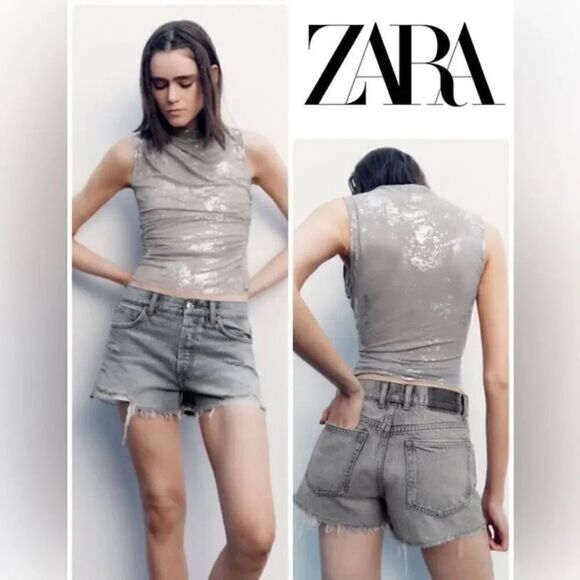 ZARA METALLIC PRINTED TULLE TOP - Picture 2 of 6